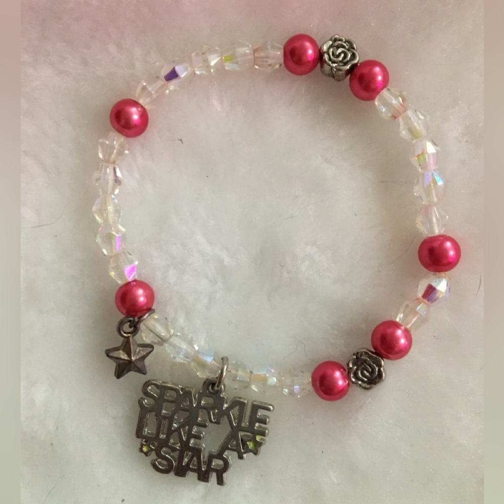 Pink and Silver Beaded Bracelet